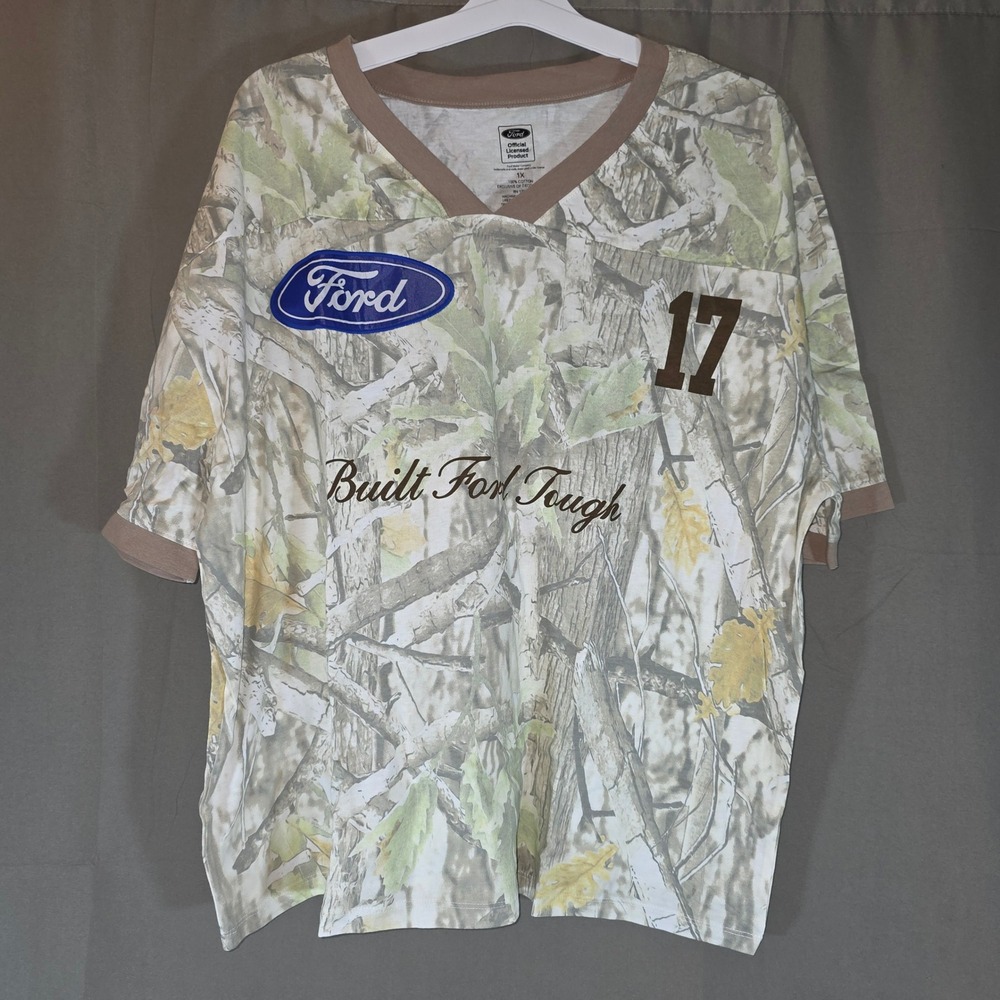 Grayson Threads Ford Camo Graphic Tee Women 1X Built Ford Tough FX4 V-Neck Shirt